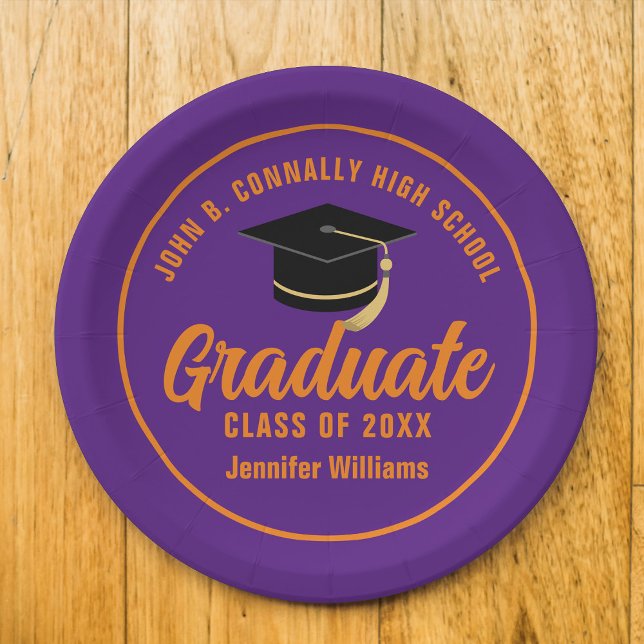 Purple Orange Graduate Custom Graduation Party Paper Plates (Creator Uploaded)