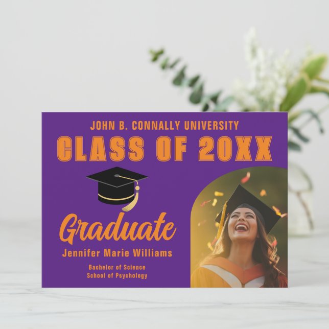 Purple Orange Graduate Photo 2024 Graduation Announcement (Standing Front)