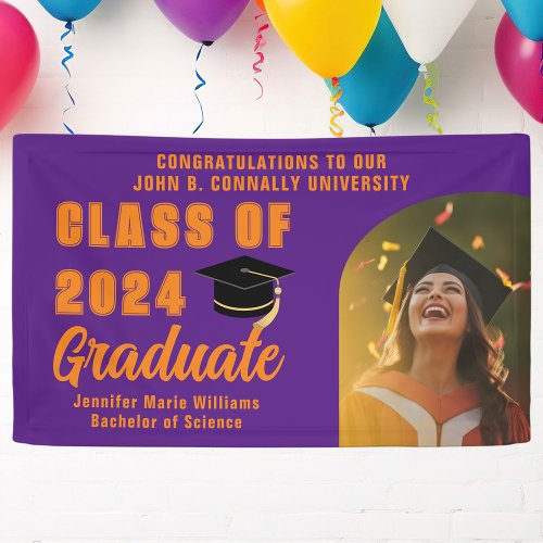 Purple Orange Graduate Photo 2024 Graduation Party Banner