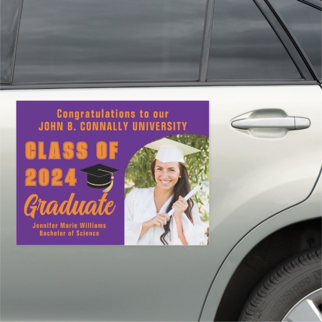Purple Orange Graduate Photo Arch Graduation Car Magnet (In Situ)