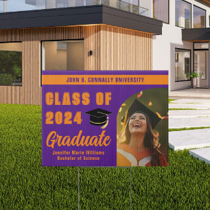 Purple Orange Graduate Photo Graduation Yard Sign