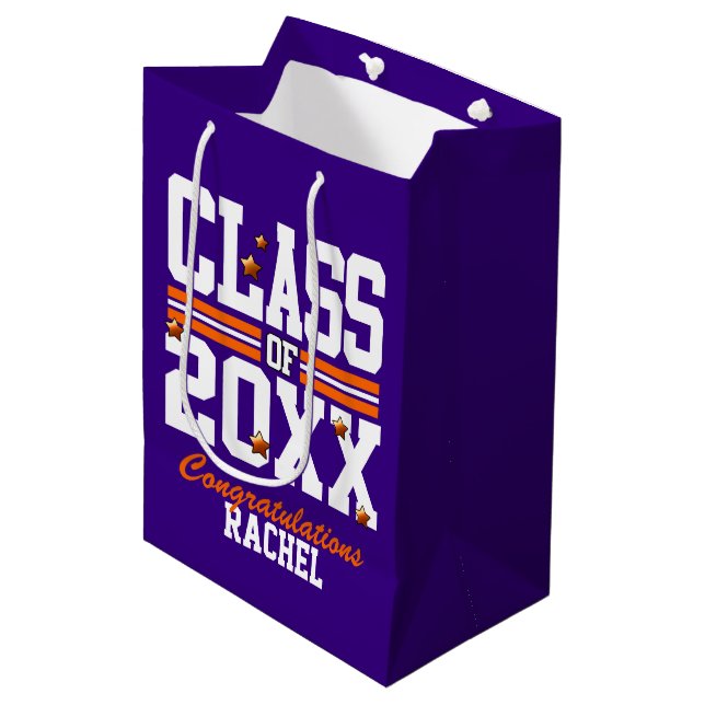 Purple|Orange Graduating Class Year Medium Gift Bag (Front Angled)