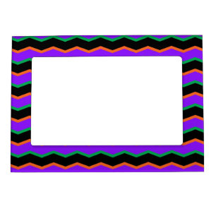 PURPLE ORANGE GREEN BLACK HALLOWEEN ZIG ZAG STRIPE MAGNETIC FRAME