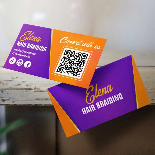 Purple Orange Hair Braiding Salon Connect with us Business Card