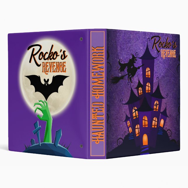 Purple & Orange Haunted House Halloween Fun 3 Ring Binder (Background)