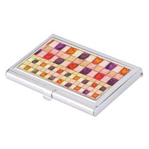 Purple orange hearts gingham Business card case