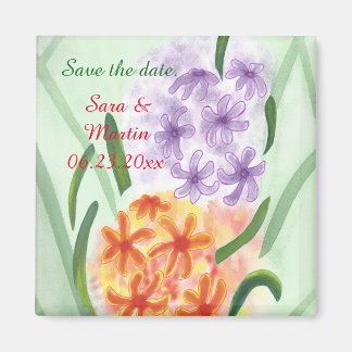 Purple Orange Hyacinth Floral Save Date Magnets