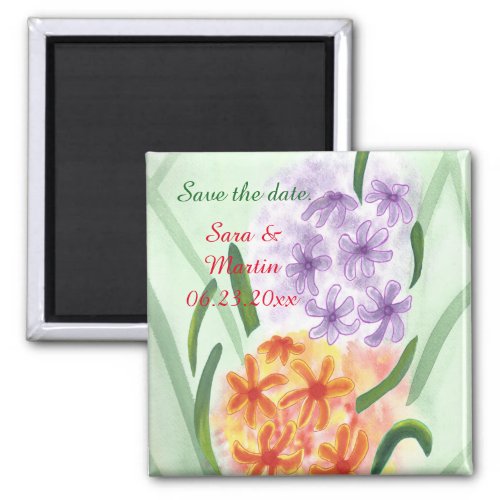 Purple Orange Hyacinth Floral Save Date Magnets