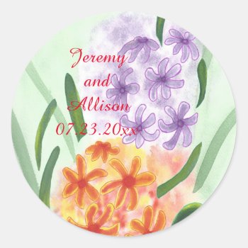 Purple Orange Hyacinth Flowers Save Date Stickers by Cherylsart at Zazzle