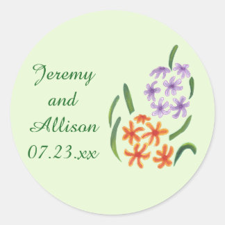 Purple Orange Hyacinth Flowers Save Date Stickers