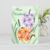 Purple Orange Hyacinth Flowers Wedding Invites (Standing Front)