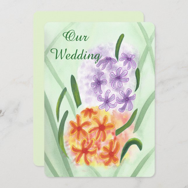 Purple Orange Hyacinth Flowers Wedding Invites (Front/Back)
