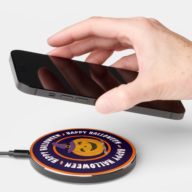 Purple Orange Illustration Halloween Wireless Charger (Hand)