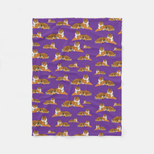 Purple Orange Jungle Tiger Animal Pattern Fleece Blanket