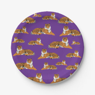 Purple Orange Jungle Tiger Animal Pattern  Paper Plates