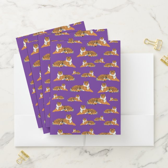 Purple Orange Jungle Tiger Animal Pattern  Pocket Folder (In Situ)