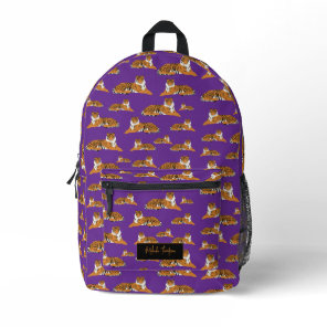 Purple Orange Jungle Tiger Animal Pattern   Printed Backpack
