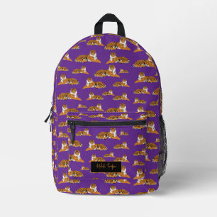 Purple Orange Jungle Tiger Animal Pattern Printed Backpack