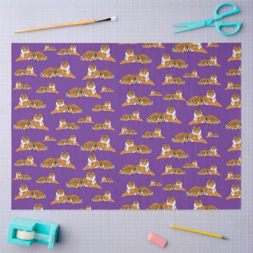 Purple Orange Jungle Tiger Animal Pattern Tissue Paper