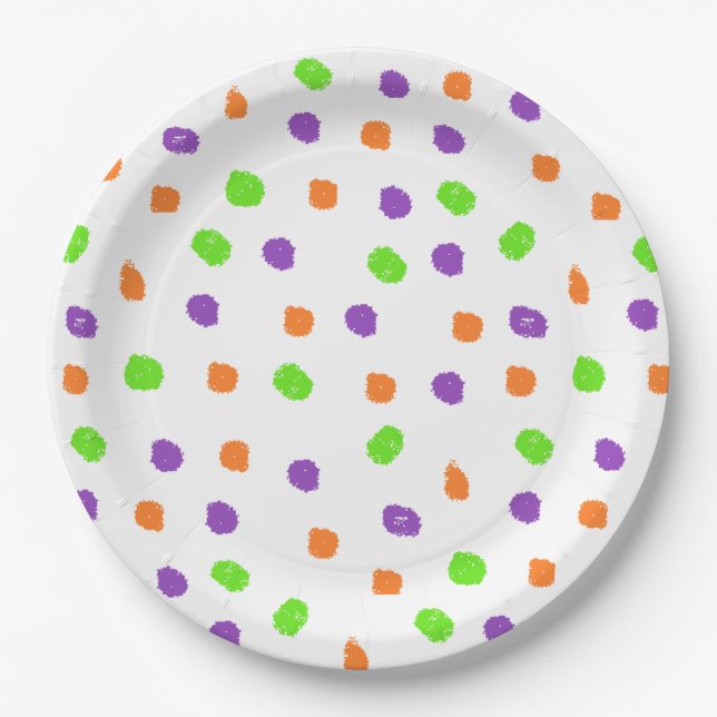 Purple, orange, lime green Halloween Party Paper Plates (Front)