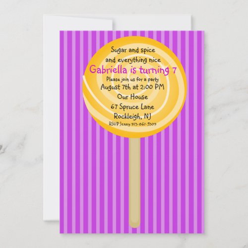 Purple &amp; Orange Lollipop Girls Birthday Invitation