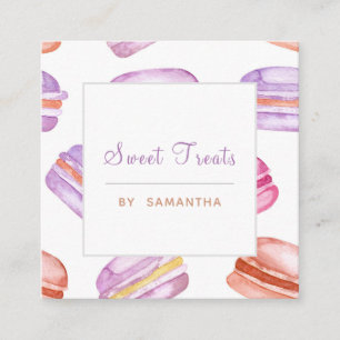 Purple Orange Macarons Pattern French Dessert Cool Square Business Card