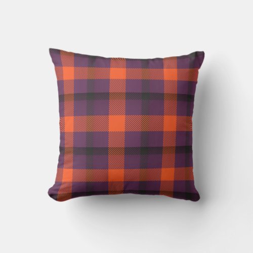 Purple Orange Modern Tartan Plaid Pattern Check Throw Pillow