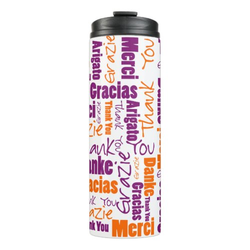 Purple Orange Multilingual Thank You Typography Thermal Tumbler