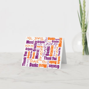 Purple Orange Multilingual Word Cloud  Typography Letterpress Thank You Card