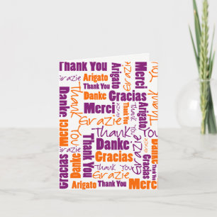 Purple Orange Multilingual Word Cloud Typography Thank You Card