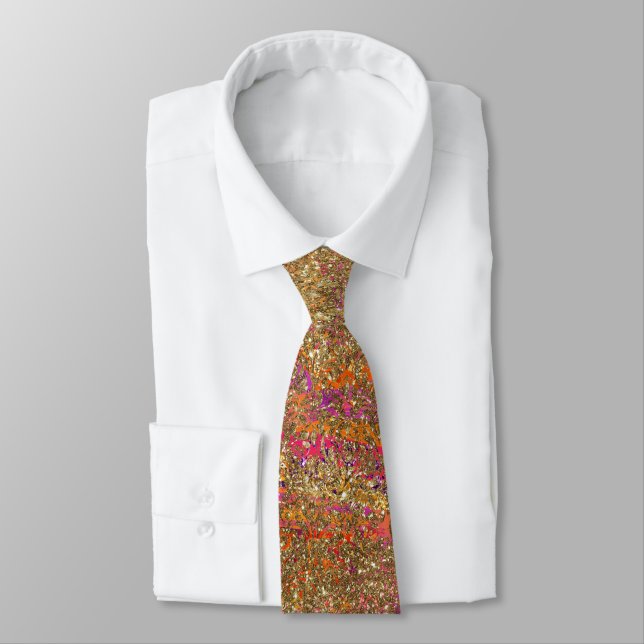 Purple Orange Paisley Gold Damask Wedding   Neck Tie (Tied)