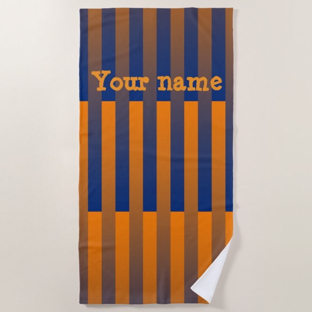 Purple Orange Personalize Striped Pattern Beach Towel (Front)