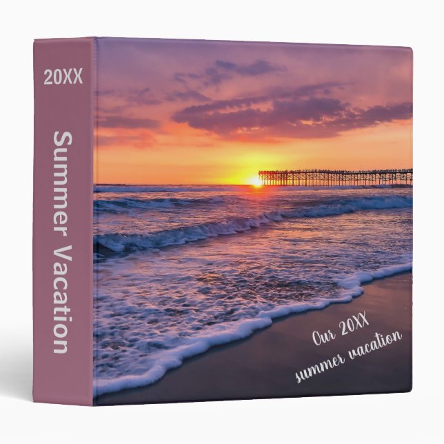Purple Orange Photo Album Memories Beach Sunset 3 Ring Binder (Front/Spine)