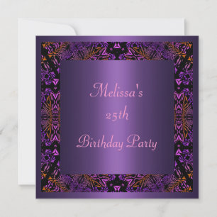 Purple Orange Pink Abstract Invite Birthday Party