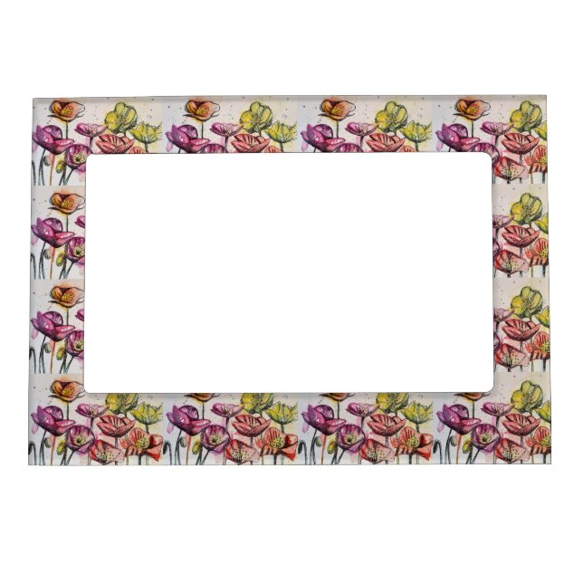 Purple Orange Poppy Floral Aqua Magnetic Frame (Front)