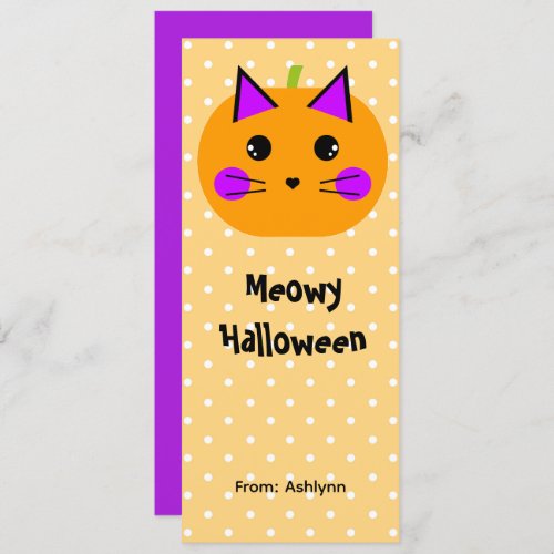 Purple Orange Pumpkin Cat Halloween Bookmark