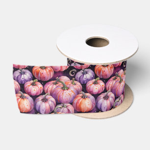 Purple & Orange Pumpkin Patch Pattern Satin Ribbon