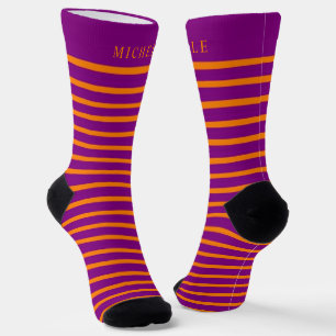 Purple Orange Red Lines Striped Custom Name Socks