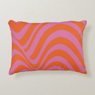 Purple Orange Retro Liquid Groovy Stripe Pattern Accent Pillow