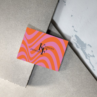 Purple Orange Retro Liquid Groovy Stripe Pattern Business Card