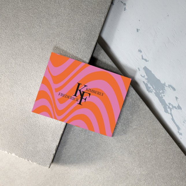 Purple Orange Retro Liquid Groovy Stripe Pattern Business Card (Creator Uploaded)