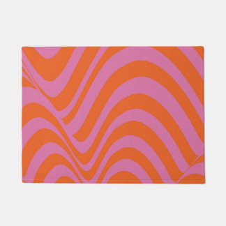 Purple Orange Retro Liquid Groovy Stripe Pattern Doormat
