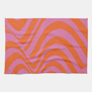 Purple Orange Retro Liquid Groovy Stripe Pattern Kitchen Towel