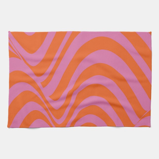 Purple Orange Retro Liquid Groovy Stripe Pattern Kitchen Towel (Horizontal)