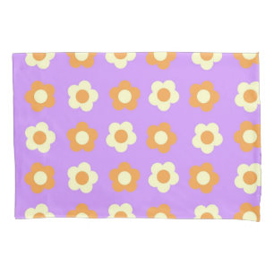 Purple Orange Retro Y2K Playful Pastel Blossom  Pillow Case