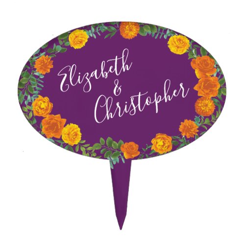 Purple Orange Rose Wedding Spring Cake Topper