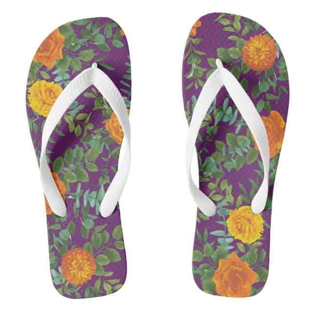 Purple Orange Rose Wedding Spring Flip Flops (Footbed)