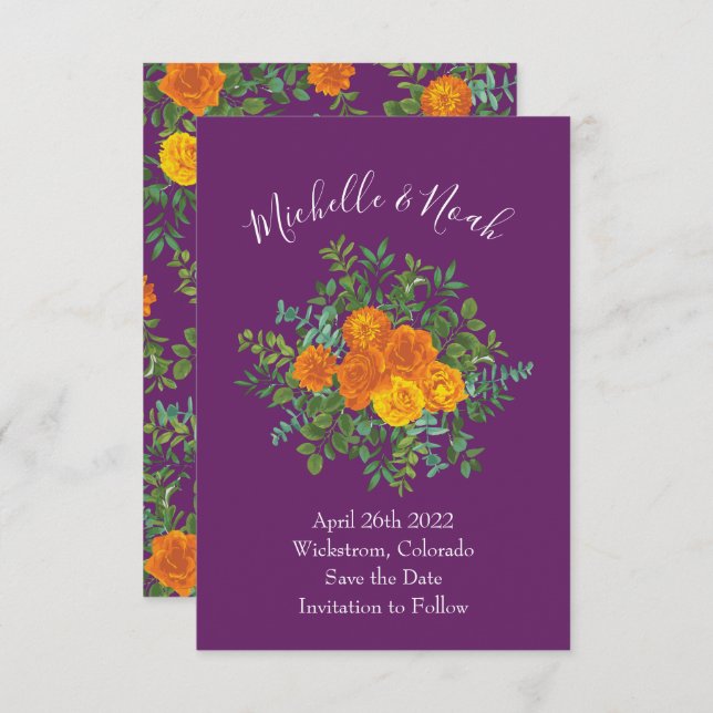 Purple Orange Rose Wedding Spring Invitation (Front/Back)