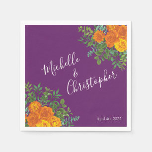 Purple Orange Rose Wedding Spring Napkins