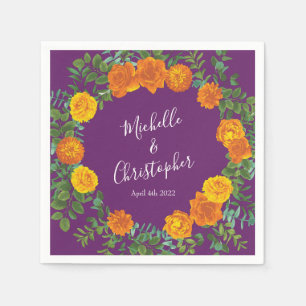 Purple Orange Rose Wedding Spring Napkins